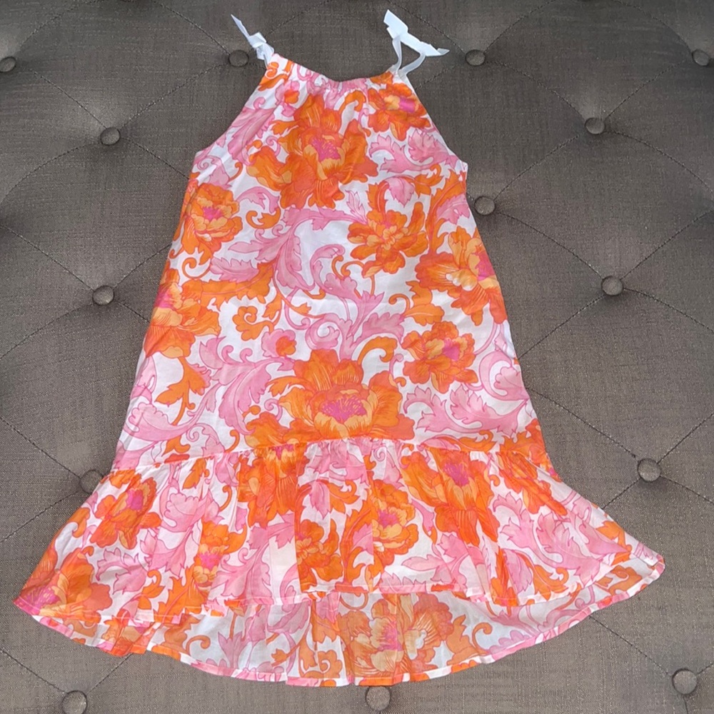 Janie and Jack orange and pink floral dress with with bow straps size 7